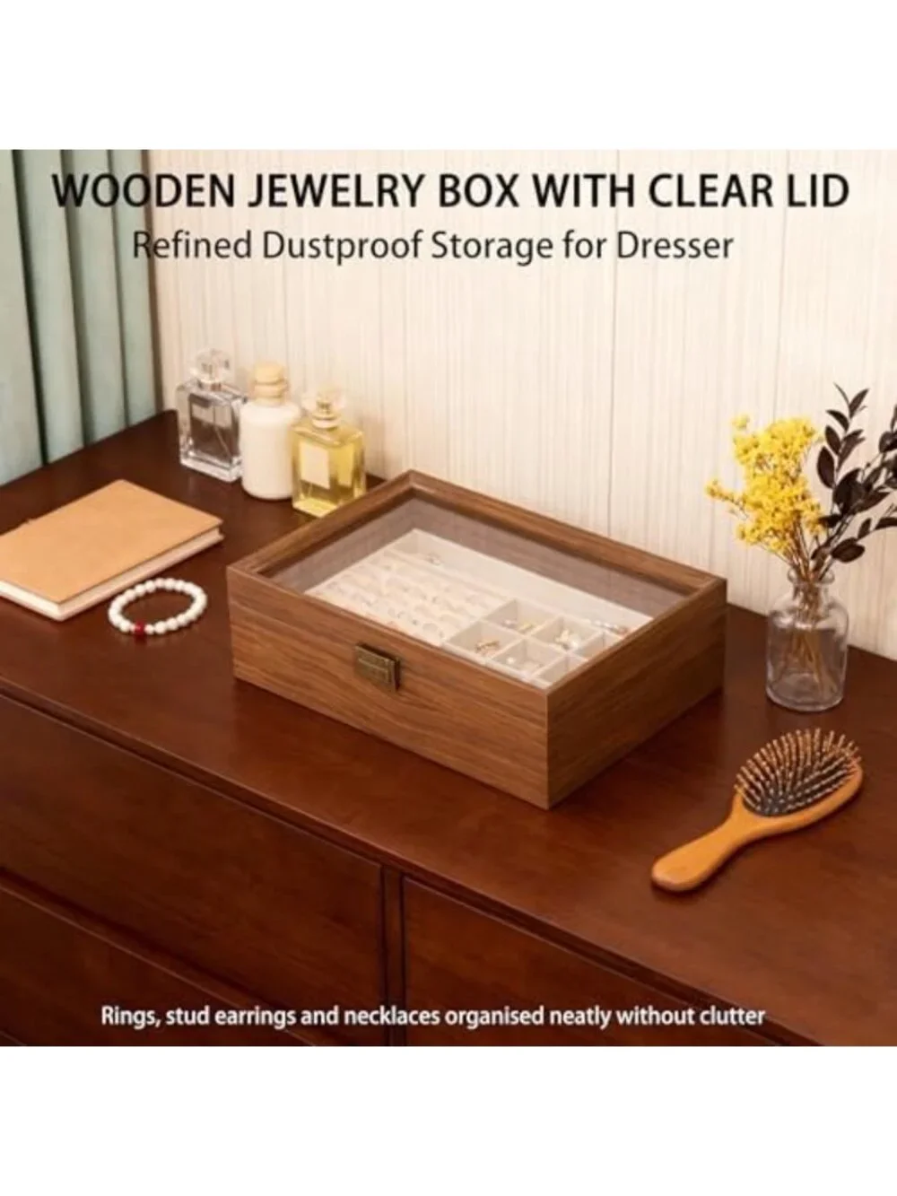 Elegant 2-Layer Wooden Jewelry Box with Glass Lid - Stylish Organizer for